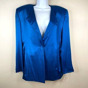 Vintage Baldanza Womens Pure SILK Blazer NWT Sz 10 TEAL Blue Jacket FORMAL Party